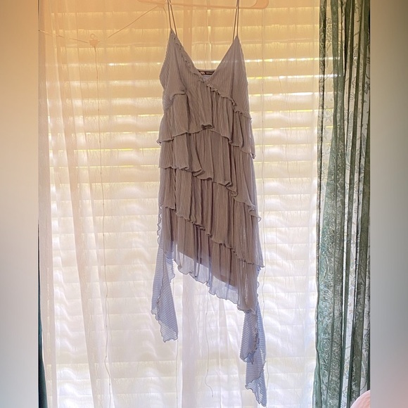 ZARA Ruffle Dress Light Blue Medium - Picture 10 of 10